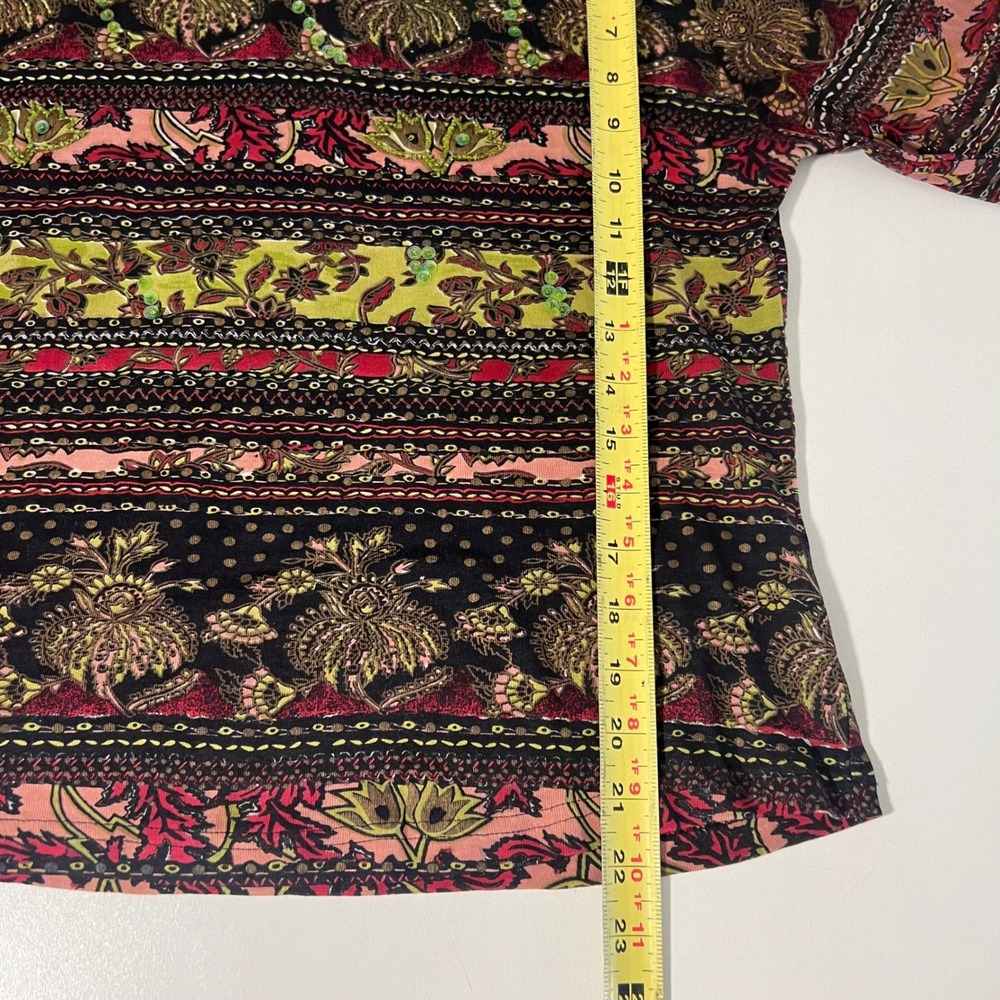 Tease Bohemian Top Sz L Paisley Sequin V-Neck Sheer Bell Sleeve Fairy Whimsigoth - Picture 5 of 6